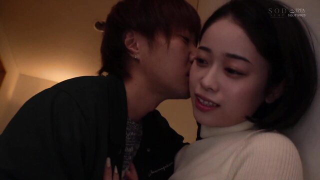 Asian JAV couple kissing passionately in bed, NTR drinking scene