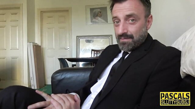 Suited man in Pascals Subsluts real submissive throated scene