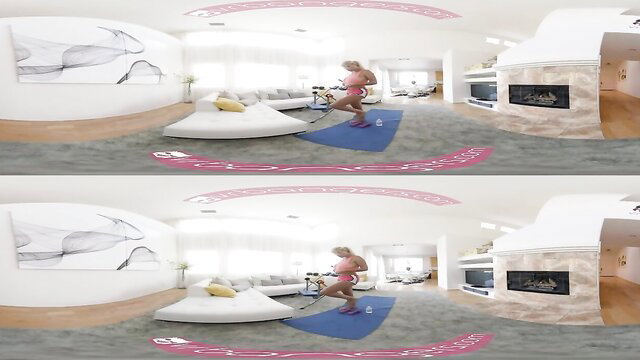 Bridgette B sexy blonde MILF squats nude on exercise bike