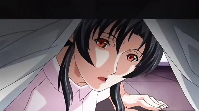 Chinetsu Karte Ep.1 anime hentai girl peeking from sheet with red eyes