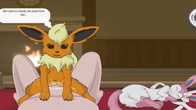 Flareon fucks unconscious Sylveon pussy in Pokémon hentai scene