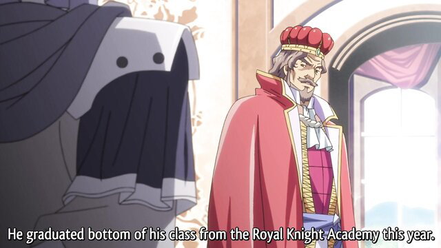 Kyonyuu Fantasy anime man in red cape and crown at knight academy graduation