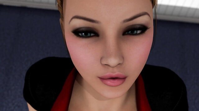 Asian giantess with seductive gaze in black top, closeup