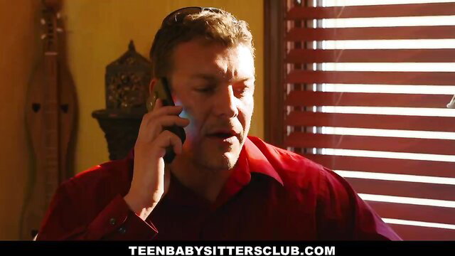 Charity Crawford on phone in red shirt, hot skinny teen babysitter