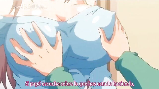 Busty anime stepmom with huge tits groped in Muttsuri Dosukebe Tsuyu Gibo Shimai cap 1