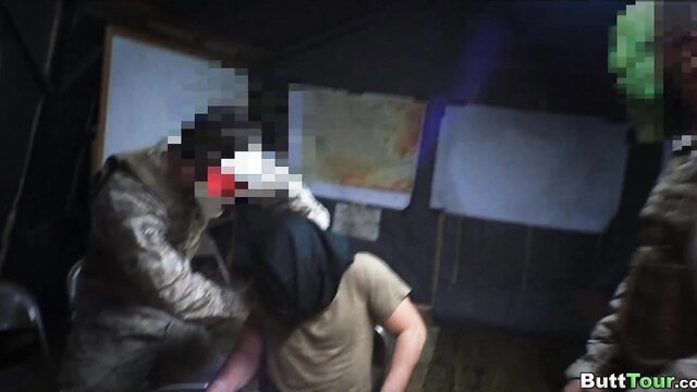 Soldiers gangbang captive in military uniform for birthday treat