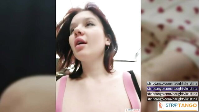 Hot redhead NaughtyKatrina teases topless in pink lingerie chatroom