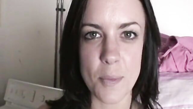 Amateur brunette closeup face before first blowjob facial