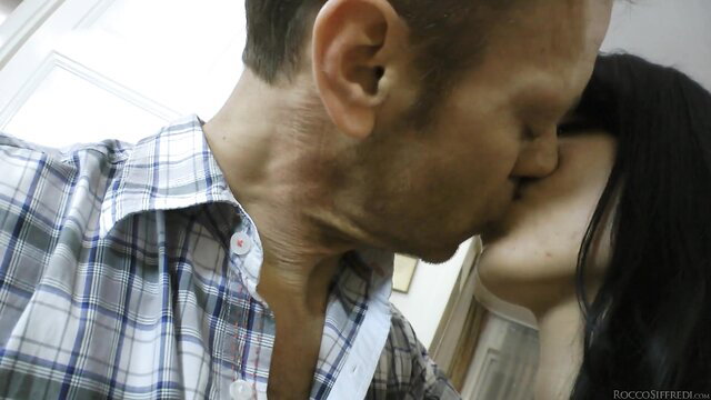 Rocco Siffredi POV kiss with busty Asian Roxy C closeup