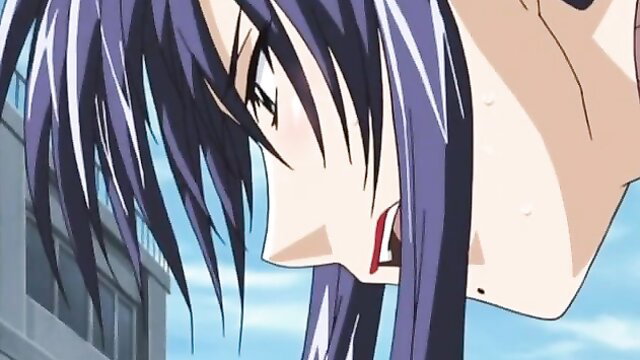 Rinkan Gakuen anime girl with purple hair in intense JAV hentai closeup