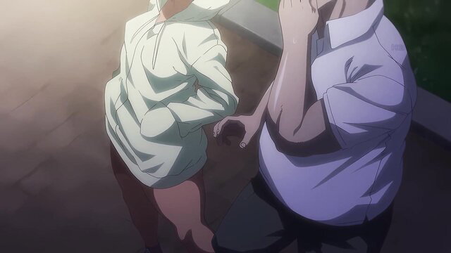 Anime girl in hoodie groped from behind by fat man, JAV hentai Ep.5