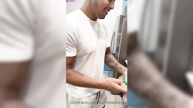 ScarlettKissesXO hot guy grabbing banana in tight white tee
