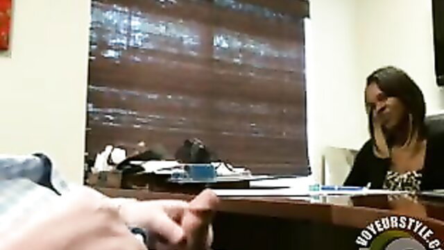Ebony office babe sucking cock under desk for job interview