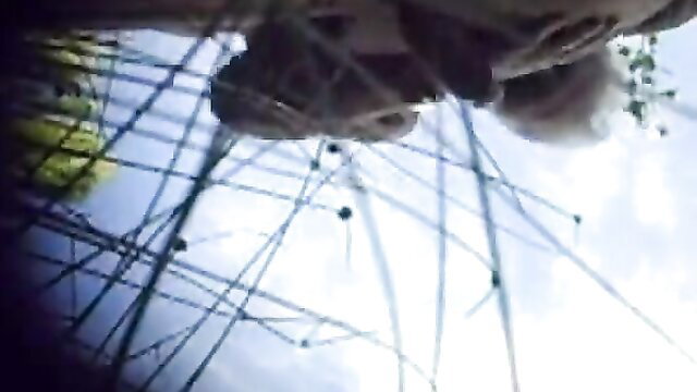 POV of older hairy man sucking cock on ladder outdoors