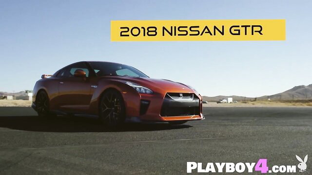 2018 Nissan GT-R sports car on desert track, Playboy logo