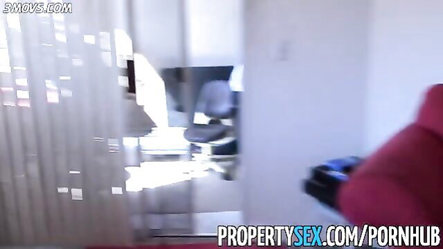 Alexa Grace stuns in red chair, blonde realtor seduces tenant