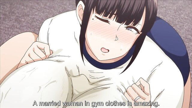 Busty married Japanese wife in tight gym clothes aroused expression