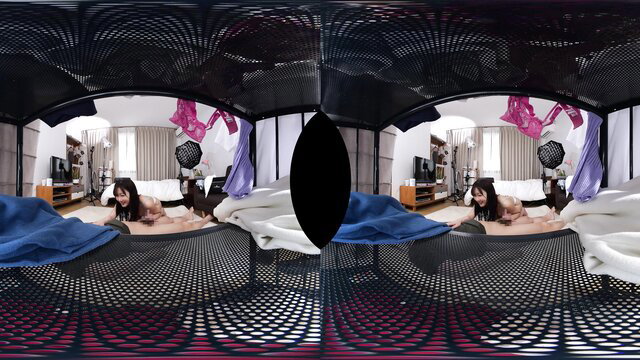 VR nude Asian woman lying on bed spreading legs teasing pussy