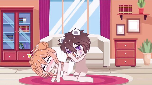 Michael Afton fucks Clara Afton: anime girl with orange hair halo fucked by bear-eared boy