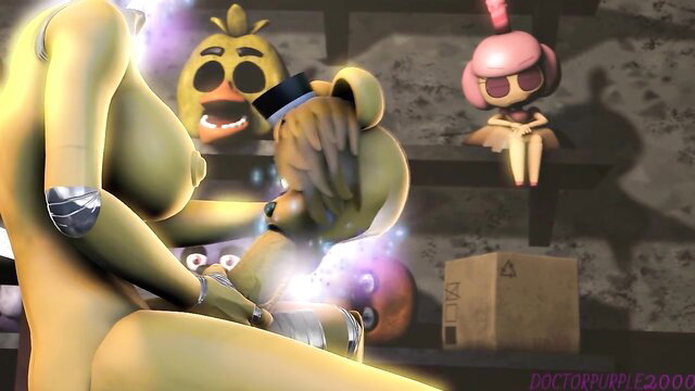 Goldy Foxy selfsuck with Freddy bear in FNAF hentai scene