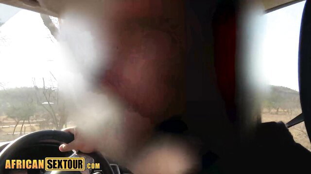 Blurry African teen sucking cock in car on African Sextour