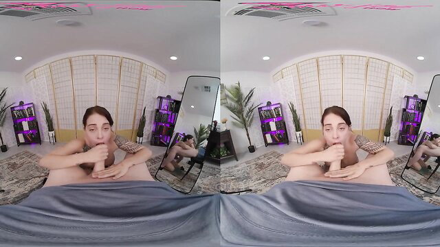 Maddy May cute brunette fingering pussy in steamy VR solo
