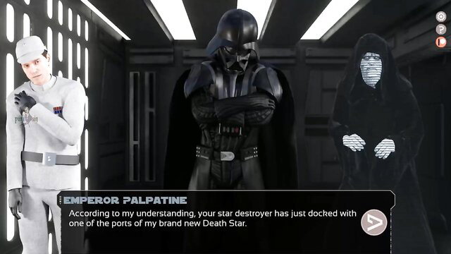 Star Wars parody: Darth Vader, Emperor Palpatine & officer dock at Death Star