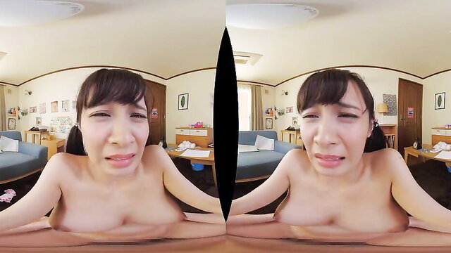 Japanese VR POV nude woman with bangs leaning forward big tits tease