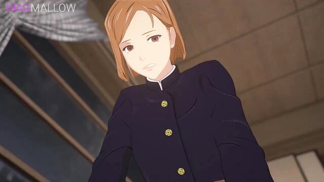 Nobara Kugisaki in tight navy sailor uniform, seductive anime hentai cosplay tease