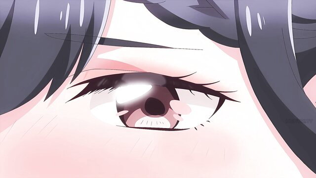 Close-up of seductive anime girl's pink glowing eye in Yoasobi Gurashi Ep.4 hentai