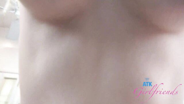 POV closeup of shaved pussy with creamy cumshot dripping out