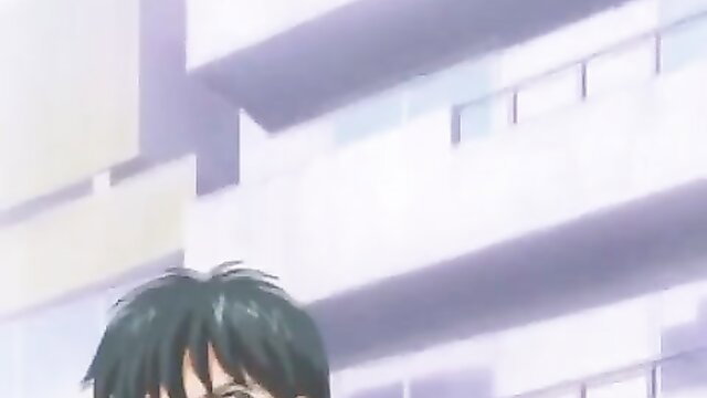 Anime girl Miwa with green hair losing virginity to stepbrother closeup