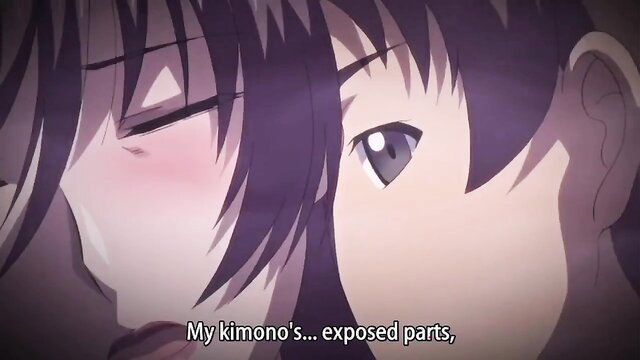 Two anime girls in kimono, exposed parts blush face closeup from Yobai Suru Shichinin no Harame Ep.2