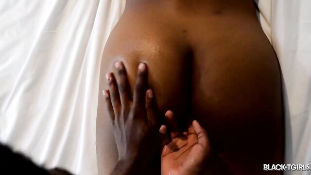 Black TGirls queen's big ass grabbed by hand in bed