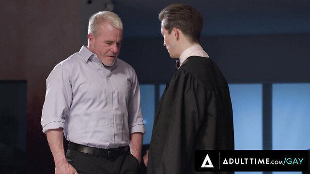 Blond ex-teacher chats intimately with suited grad student