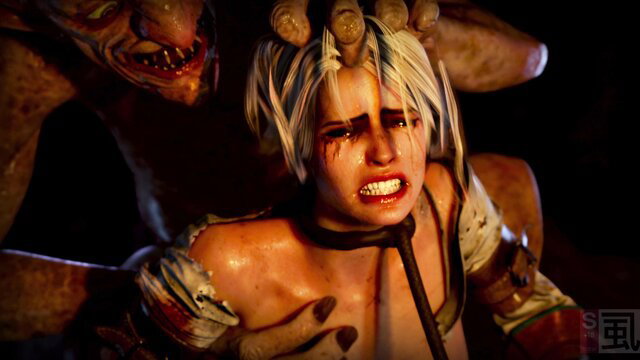 Ciri pregnant, bound, raped by goblins (Shirami) - fantasy fetish scene