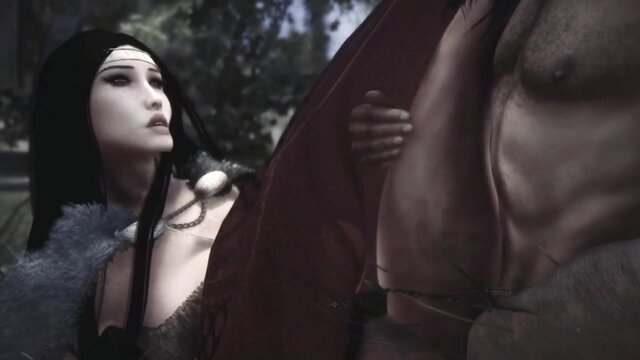 Asian beauty in tribal lingerie caresses muscular hunk in Legend of Lara prologue