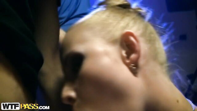 Blonde teen held close by guy at wild student party sex