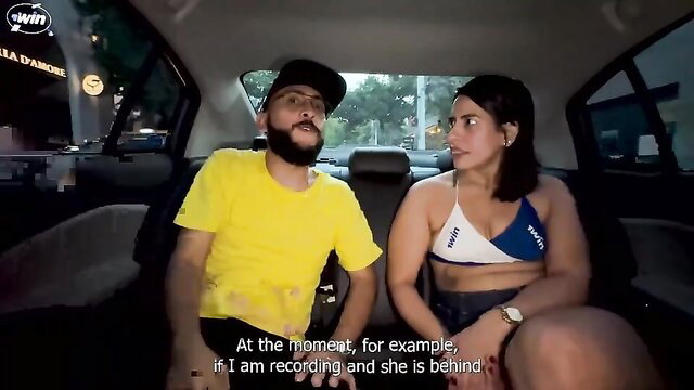 Gorgeous Colombian cougar in bikini with bearded guy in car POV amateur video