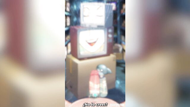 Blurry Spanish dubbed adult video thumbnail with TV and toys, no creampie