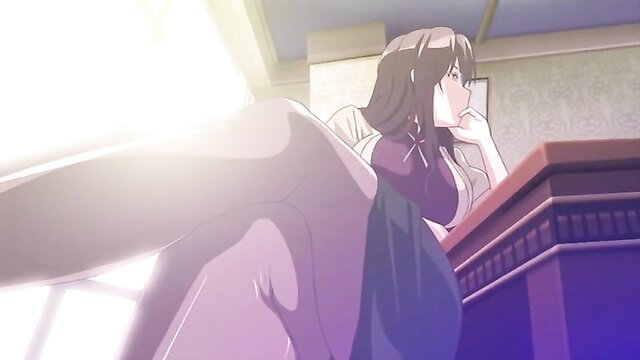 JAV office lady in tight skirt bent over desk, teasing ass view