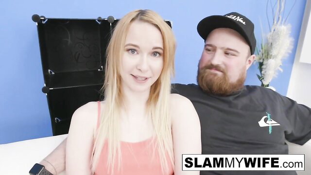 Blonde wife smiles with bearded hubby in amateur couple thumbnail