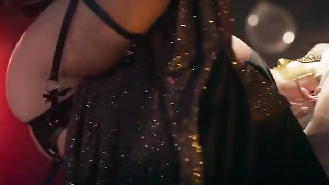 Leah Gibson topless in black lingerie striptease, Risque 2025