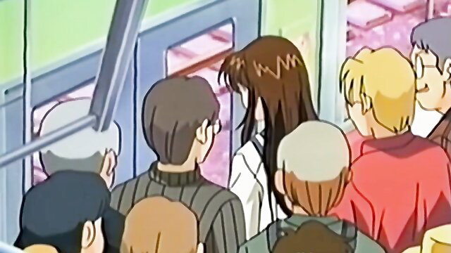 Crowded train with long-haired Asian woman in white among men - A Forbidden Time Ep.7