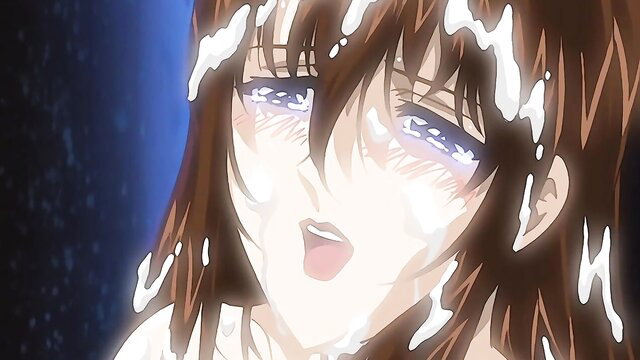 Busty anime teacher face covered in cum, eyes teary in JAV gangbang