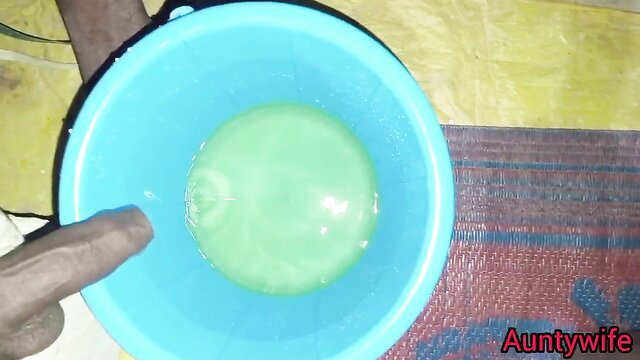Desi auntywife handjobs thick cock into green goo bowl HD