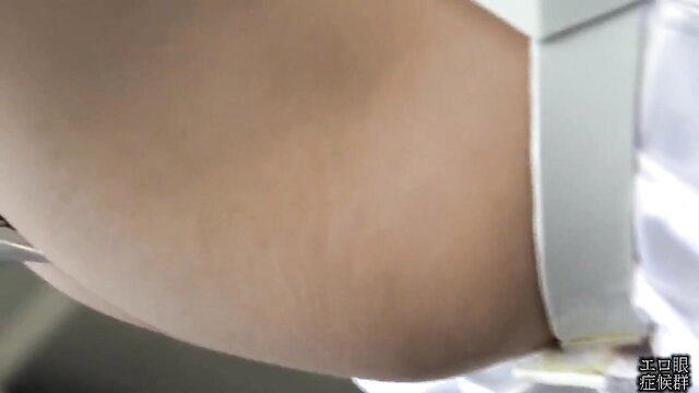 Japanese cosplay babe's thick ass in white lingerie, teasing upskirt view