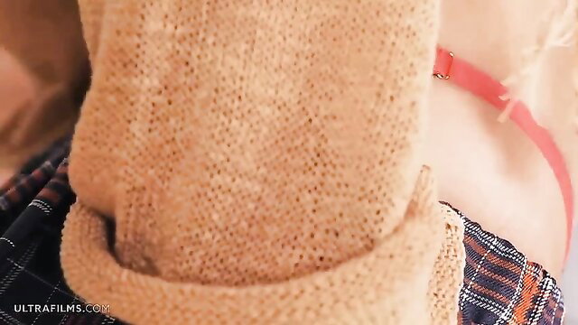 Mila Azul sexy cleavage in plaid skirt and lace top