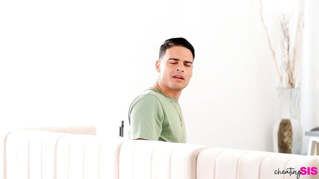 Molly Little in green tee, seductive glance in CheatingSis stepsis scene