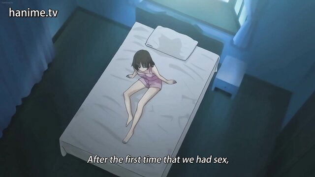 Asian anime girl lying naked on bed after first sex in Oyasumi Sex Ep.2